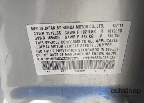 2012 Honda Fit z USA, uszkodzony, nr VIN JHMGE8G3XCS005325